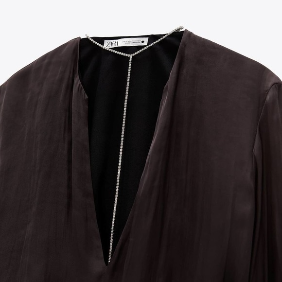 NEW Zara Satin Effect Jeweled Crop Top - Picture 4 of 5